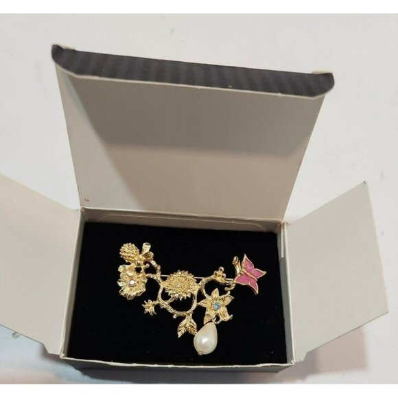 Vtg Avon 1994 Garden of Eden Pin/Brooch Goldtone with Pink & White Colors NIB - Picture 3 of 8